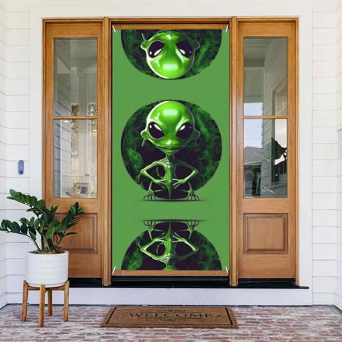 Grüner Alien-Druck Türabdeckung Banner Party Dekorationen Veranda Schilder für Geburtstage Indoor Outdoor von YQxwJL