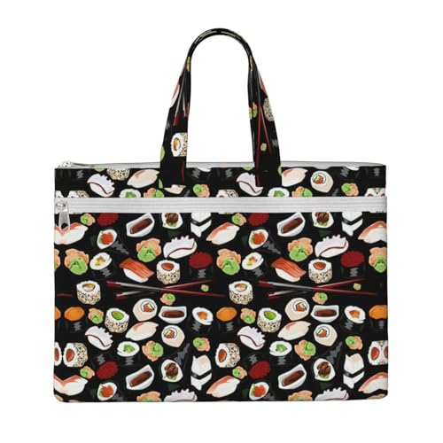 Japanische Sushi-Laptop-Tragetasche, Leinen-Arbeitstasche für Frauen, Lehrer, Arbeit, Reißverschluss, Aktentasche, Kuriertasche von YQxwJL