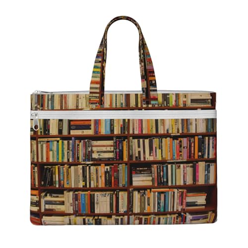 Laptop-Tragetasche mit Bücherregaldruck, Leinen-Arbeitstasche für Damen, Lehrer, Arbeit, Reißverschluss, Aktentasche, Kuriertasche von YQxwJL