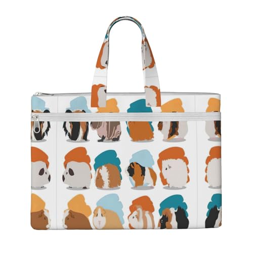 Laptop-Tragetasche mit Meerschweinchen-Illustrationsdruck, Canvas-Arbeitstasche für Frauen, Lehrer, Arbeit, Reißverschluss, Aktentasche, Kuriertasche von YQxwJL