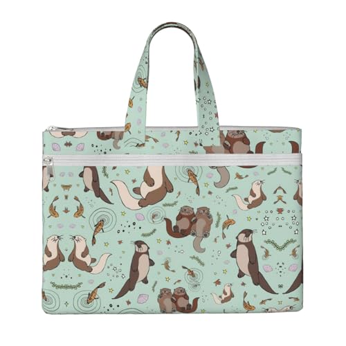 Laptop-Tragetasche mit Otter-Druck, Leinen-Arbeitstasche für Damen, Lehrer, Arbeit, Reißverschluss, Aktentasche, Kuriertasche von YQxwJL