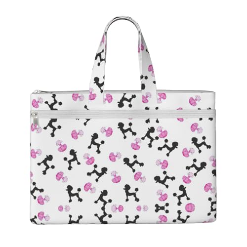 Laptop-Tragetasche mit Parfümflasche und Pudel-Aufdruck, Leinen-Arbeitstasche für Damen, Lehrer, Arbeit, Reißverschluss, Messenger-Tasche, Rosa von YQxwJL