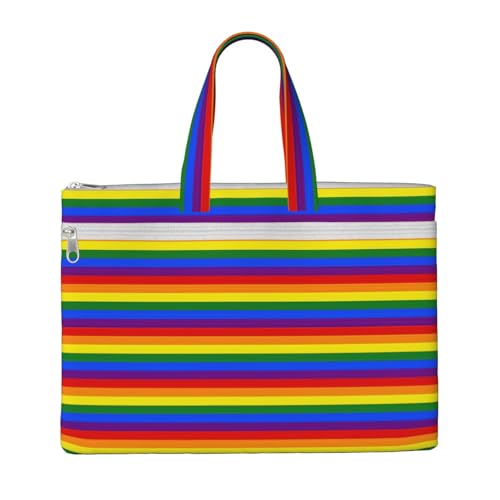 Laptop-Tragetasche mit Regenbogen-Muster, Leinen-Arbeitstasche für Damen, Lehrer, Arbeit, Reißverschluss, Aktentasche, Kuriertasche von YQxwJL