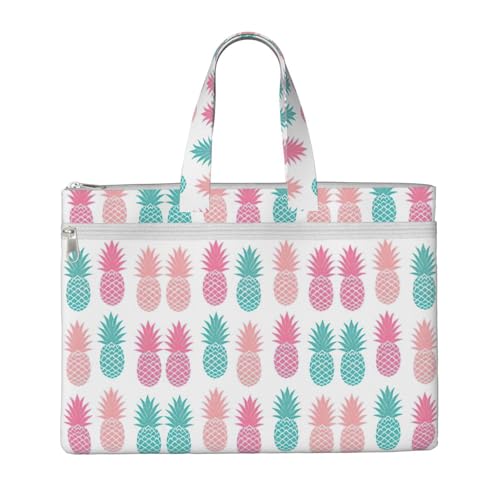 Laptop-Tragetasche mit Sommerananas-Druck, Canvas-Arbeitstasche für Damen, Lehrer, Arbeit, Reißverschluss, Aktentasche, Kuriertasche von YQxwJL