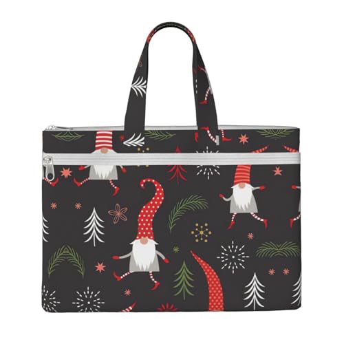 Laptop-Tragetasche mit Weihnachts-Zwergen-Druck, Leinen-Arbeitstasche für Damen, Lehrer, Arbeit, Reißverschluss, Aktentasche, Kuriertasche von YQxwJL