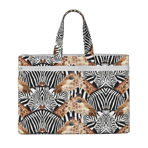 Laptop-Tragetasche mit Zebra- und Giraffenmuster, Leinen-Arbeitstasche für Damen, Lehrer, Arbeit, Reißverschluss, Aktentasche, Kuriertasche von YQxwJL