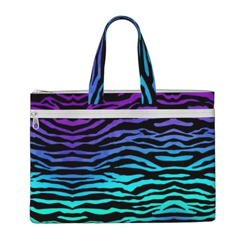 Laptop-Tragetasche mit Zebrastreifen, Leinen, Arbeitstasche für Damen, Lehrer, Arbeit, Reißverschluss, Kuriertasche, Violett, Blau, Grün von YQxwJL