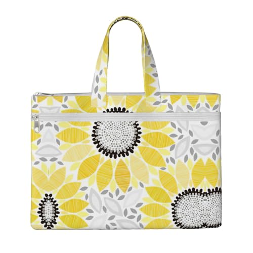 Laptop-Tragetasche mit abstraktem Sonnenblumen-Druck, Leinen-Arbeitstasche für Damen, Lehrer, Arbeit, Reißverschluss, Aktentasche, Kuriertasche von YQxwJL