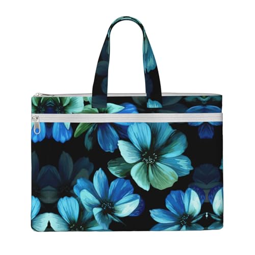 Laptop-Tragetasche mit blauem Blumendruck, Canvas-Arbeitstasche für Damen, Lehrer, Arbeit, Reißverschluss, Aktentasche, Kuriertasche von YQxwJL