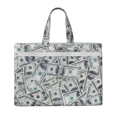 Laptop-Tragetasche mit lustigem Dollar-Gelddruck, Canvas-Arbeitstasche für Damen, Lehrer, Arbeit, Reißverschluss, Aktentasche, Kuriertasche von YQxwJL