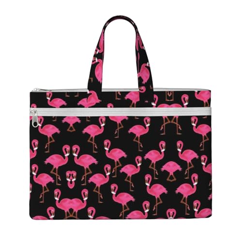 Laptop-Tragetasche mit niedlichem Flamingo-Muster, Leinen-Arbeitstasche für Damen, Lehrer, Arbeit, Reißverschluss, Aktentasche, Kuriertasche von YQxwJL