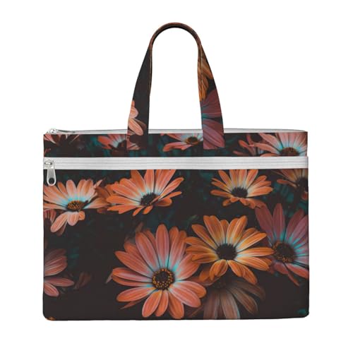 Laptop-Tragetasche mit orangefarbenem Chrysanthemen-Druck, Canvas-Arbeitstasche für Damen, Lehrer, Arbeit, Dokumententasche, Kuriertasche von YQxwJL