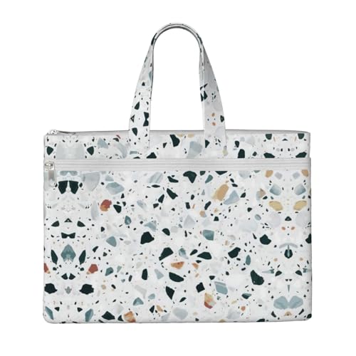 Terrazzo Laptop-Tragetasche mit Marmor-Druck, Leinen-Arbeitstasche für Damen, Lehrer, Arbeit, Reißverschluss, Aktentasche, Kuriertasche von YQxwJL