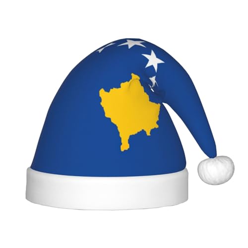 YQxwJL Flagge des Kosovo-Drucks, Weihnachtsmütze, Winterurlaubsmütze, Weihnachtsmannmütze für Weihnachten, Party, Zubehör von YQxwJL