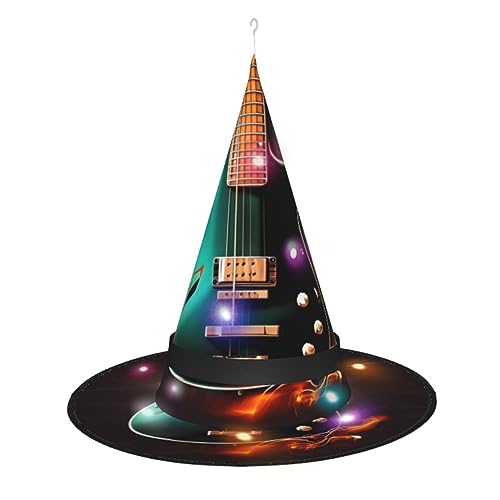 YQxwJL Halloween-Hexenhut mit Musik-Gitarren-Druck, mit LED-Lichtkappe, Dekoration, Zaubererhut, zum Aufhängen, für Party-Maskerade von YQxwJL