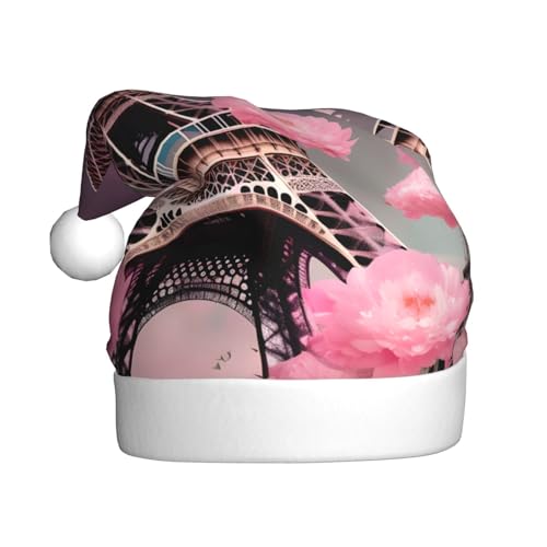 YQxwJL Paris Street Eiffelturm rosa Blumendruck Plüsch Schneemann Weihnachtsdekorationen Hüte Nikolausmützen für Weihnachten Urlaub Party Supplies von YQxwJL