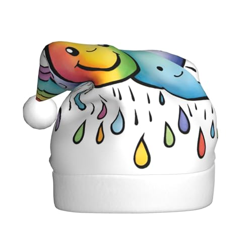 YQxwJL Regenbogen-Wolken-Regentropfen, 1 Druck, Plüsch-Schneemann, Weihnachtsdekoration, Mütze, Weihnachtsmannmütze, für Weihnachten, Urlaub, Partyzubehör von YQxwJL