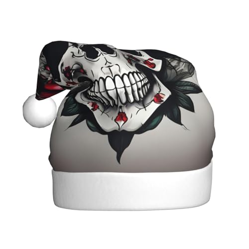 YQxwJL Rote Rose Totenkopf Druck Plüsch Schneemann Weihnachtsdekorationen Hüte Nikolausmützen für Weihnachten Urlaub Party Supplies von YQxwJL