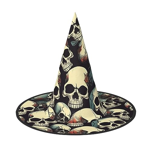 YQxwJL Zaubererhüte für Erwachsene, Totenkopf-Skelett-Druck, hängende Partyhüte, Halloween-Hexenhüte, für Hof, Veranda, Dekoration von YQxwJL