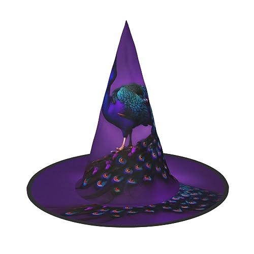 YQxwJL Zaubererhüte für Erwachsene, mit violettem Pfauenmuster, hängende Partyhüte, Halloween-Hexenhüte, für Hof, Veranda, Dekoration von YQxwJL