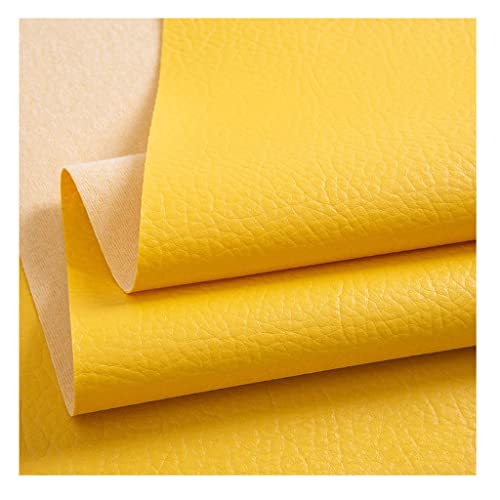 140cm/55.1inch Breiter Kunstleder-Polsterstoff Meterware Litchi Texture Wasserdichtes Vinyl-Kunstleder für Autositze, Sofastuhlmöbel, Basteln(Yellow,1.4X1m) von YREAJZVS