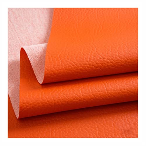 Texturiert Lederstoff Meterware 140cmX100cm Kunstleder Stoff Litchi Bezugs Polsterstoff Viele Farben in Lederoptik Zum Nähen und Beziehen(Oranje,1.4X1m) von YREAJZVS