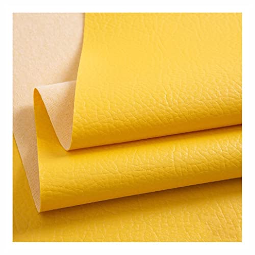 Texturiert Lederstoff Meterware 140cmX100cm Kunstleder Stoff Litchi Bezugs Polsterstoff Viele Farben in Lederoptik Zum Nähen und Beziehen(Yellow,1.4X1m) von YREAJZVS