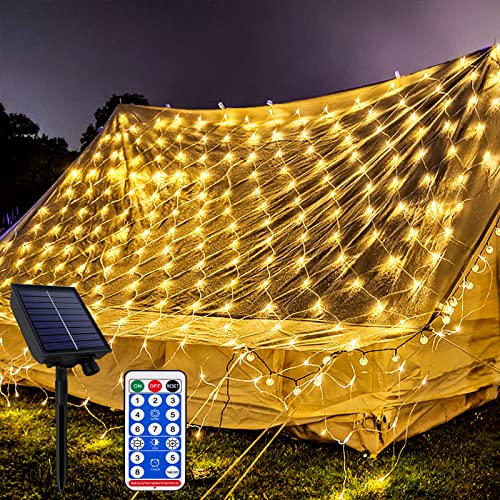 YRHome 6 x 4m Solar Lichternetz Außen Solar Lichterkette Aussen Warmweiß 8 Modi Solarlichterkette IP44 mit Fernbedienung Timer Speicherfunktion Lichterkettenvorhang für Weihnachten Hochzeit von YRHome