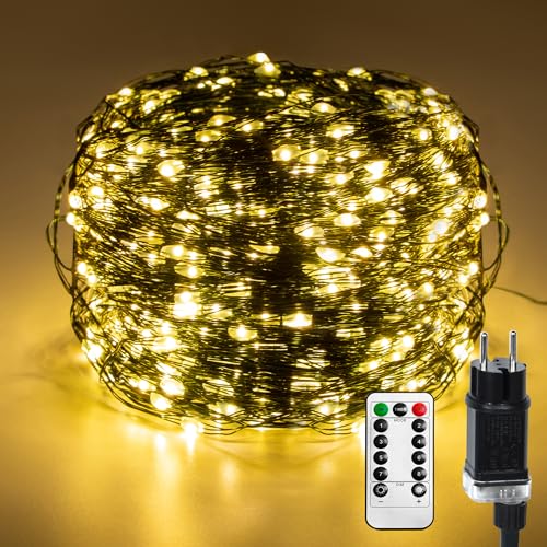 YRHome Kupferdraht Lichterkette 120M 1200 LEDs Weihnachts Beleuchtung Wasserdicht Warmweiß mit 8 Modi Fernbedienung Timer IP44 Wasserdicht Weihnachtsbeleuchtung Außen Innen Balkon Garten von YRHome