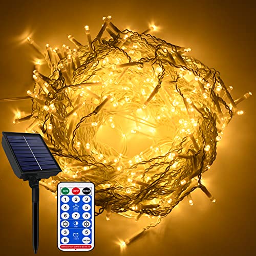 YRHome Solar Eisregen Lichterkette Außen 10m 400LEDs Weihnachtsbeleuchtung Regenkette Solar Lichterketten Warmweiß 8 modi Speicherfunktion mit Fernbedienung Timer für Weihnachten Halloween Hochzeit von YRHome