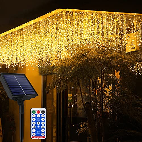 YRHome Solar Eisregen Lichterkette Außen 15m 600LEDs Weihnachtsbeleuchtung Regenkette Solar Lichterketten Warmweiß 8 modi Speicherfunktion mit Fernbedienung Timer für Weihnachten Halloween Hochzeit von YRHome