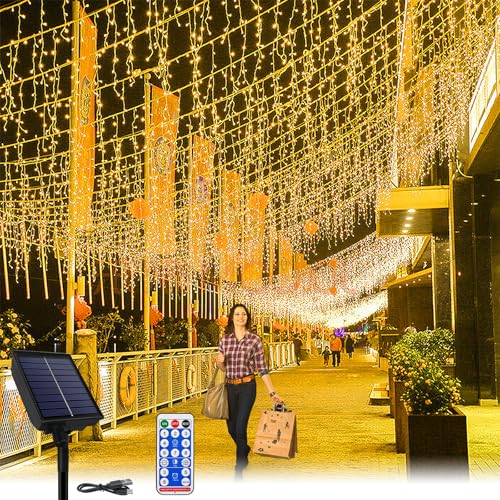 YRHome Solar Lichterkette Warmweiß Lichterkette Außen Weihnachtsdeko Outdoor Weihnachten Lichterkette Regenkette 10m 400LEDs 8 Modi Speicherfunktion Mit Fernbedienung Timer von YRHome