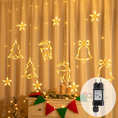 YRHome Weihnachtsvorhang LED Lichterkette Lichtervorhang mit Sterne & Weihnachtsmuster Weihnachtsbeleuchtung Innen Außen Fensterlichter 8 Modi Wasserdicht für Weihnachtsdeko Weihnachten Party Zuhause von YRHome