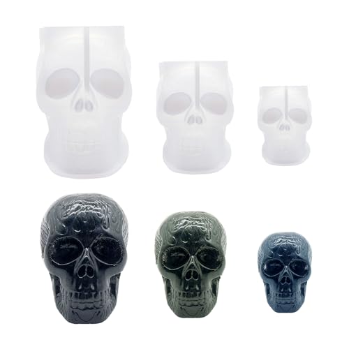 YRIHJIXQ 3Stück Halloween Totenkopf Silikonform Gießformen Epoxidharz Beton Kerzen Gips zum gießen L,M,S von YRIHJIXQ