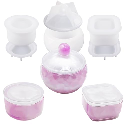 YRIHJIXQ 3Stück Silikonform Gießformen Epoxidharz Gips Kerze Cup Sukkulenten Topf Mini Box mit Deckel Resin Jar Mould von YRIHJIXQ