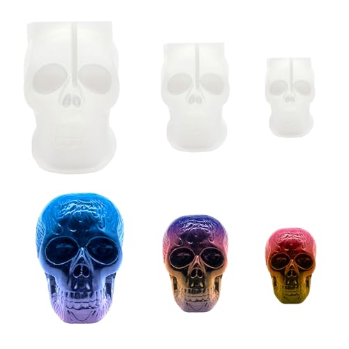 YRIHJIXQ 3Stück Totenkopf Silikonformen Gießformen Halloween Kerzenformen Zum Gießen Silikonformen Epoxidharz von YRIHJIXQ