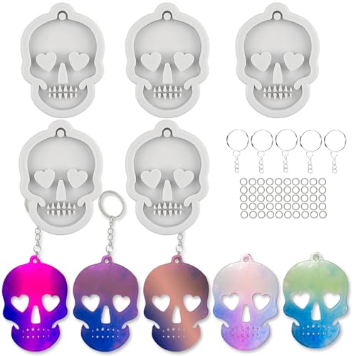 YRIHJIXQ 5Stück Totenkopf Silikonform Skull Epoxidharz Formen Silikon Schlüsselanhänger mit Charme von YRIHJIXQ