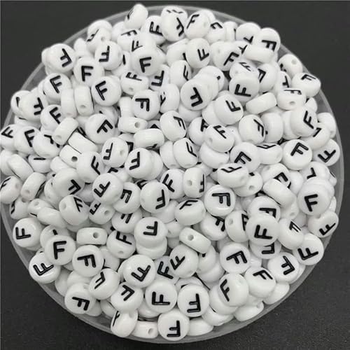 100 Stück 7 mm Buchstabenperlen ovale Form 26 Alphabet-Charms DIY-Perlen für Armband-Halsketten-Schmuckherstellung-F von YRJKU