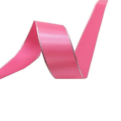 5 Yards 6 mm – 38 mm Satinband, Polyesterband mit silbernem Metallic-Rand für Blumenverpackung, Hochzeitsdekoration, DIY-Hellrosa, 25 mm von YRJKU