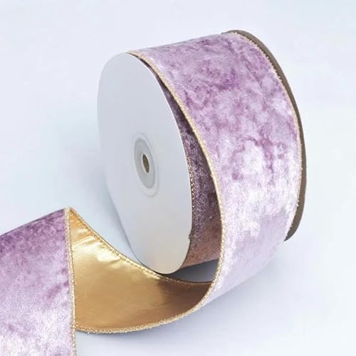 50 mm wendbares Samtband mit Drahtkante, metallisch, für Christbaumschmuck, Schleifenherstellung, Neujahrsverpackungen, 10 Yards Rolle, Typ 1, lila, 5 cm, 10 von YRJKU