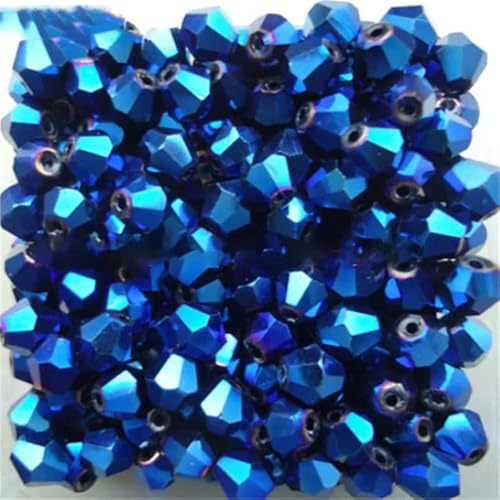 Blaue, mehrfarbige, 100 Stück 4,0 mm große Doppelkegel-Kristallperlen, Charm-Glasperlen, lose Abstandsperlen zur DIY-Schmuckherstellung, glänzendes Blau von YRJKU