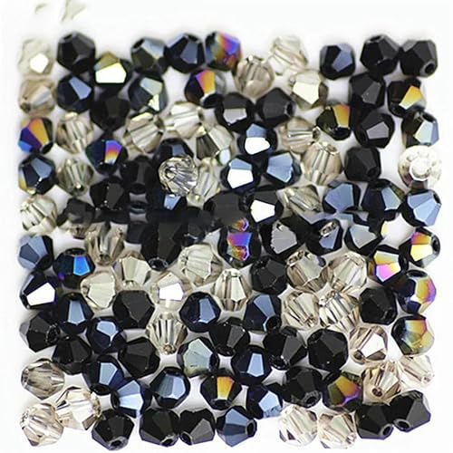 Blaue, mehrfarbige, 100 Stück 4,0 mm große Doppelkegel-Kristallperlen, Charm-Glasperlen, lose Abstandsperlen zur DIY-Schmuckherstellung, schwarz, mehrfarbig von YRJKU