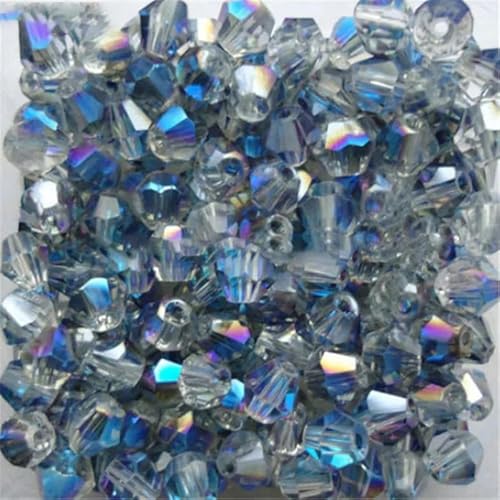 Blaue, mehrfarbige, 100 Stück 4,0 mm große Doppelkegel-Kristallperlen, Charm-Glasperlen, lose Abstandsperlen zur DIY-Schmuckherstellung, transparentes Blau von YRJKU