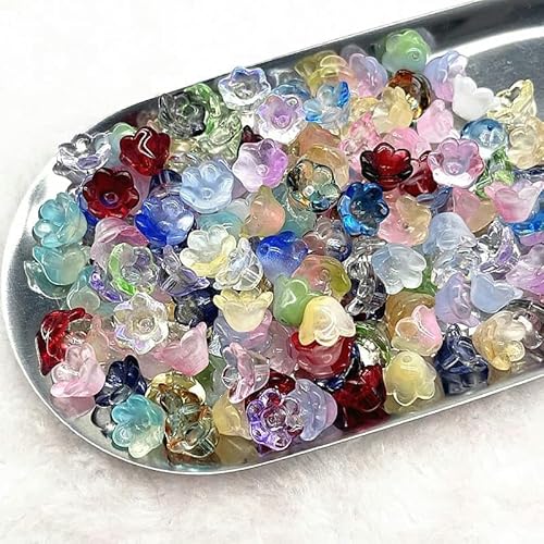 Neue 20 Stück 7 x 12 mm bunte Glockenblumen-Perlen aus Lampwork, Kappen, Glas-Abstandshalterperlen für Schmuckherstellung, DIY, handgefertigte Armbänder, Haarnadel-32 von YRJKU