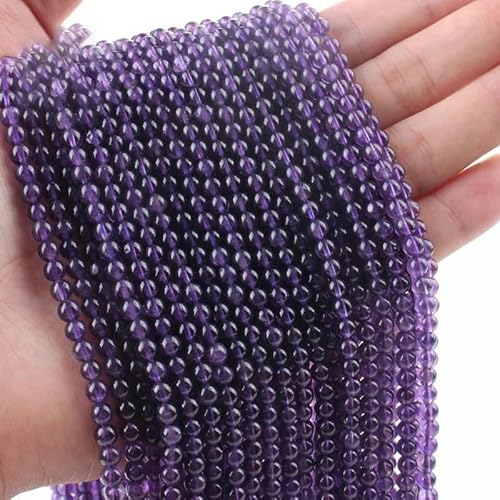 Neue 4,0 mm transparente Fluoritperlen aus Naturstein, Südjade, Landschaftsjaspis, runde lose Perlen zur Schmuckherstellung, DIY-Armbänder-Amethyst-4,0 mm (85–95 Stück) von YRJKU