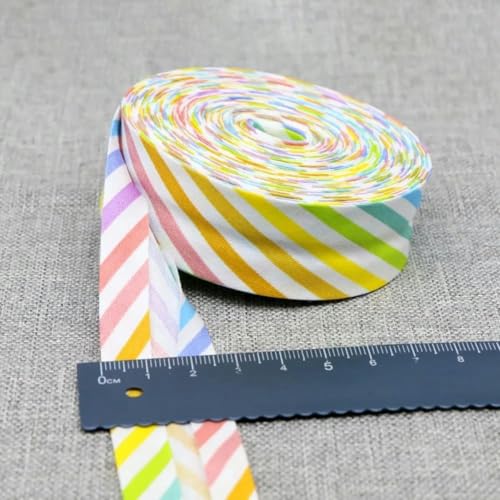 Schrägband aus Baumwolle mit Aufdruck, Größe 25 mm, 2,5 cm, 1 Zoll, Sterne, Blumen, gefaltetes Schrägband, Haustuchherstellung, DIY, handgemachtes Band – 14 bunte Streifen – 25 mm, 10 Meter von YRJKU