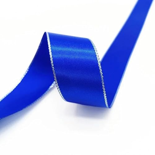 Yards 6 mm – 38 mm Satinband, Polyesterband mit silbernem Metallic-Rand für Blumenverpackung, Hochzeitsdekoration, DIY-Blau-22 mm von YRJKU