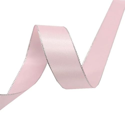 Yards 6 mm – 38 mm Satinband, Polyesterband mit silbernem Metallic-Rand für Blumenverpackung, Hochzeitsdekoration, DIY-Rosa-16 mm von YRJKU