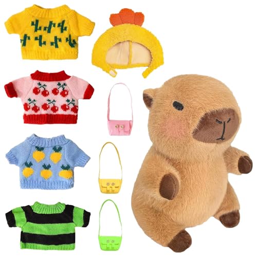 Capybara Plüschtier, Capybara Plushie Puppen Mit Kleidung Tasche Hut Niedliche Capybara Kuscheltier Geburtstagsgeschenk Für Kinder Schmusetier Für Kuscheltierliebhaber, 23cm von YRTUOP