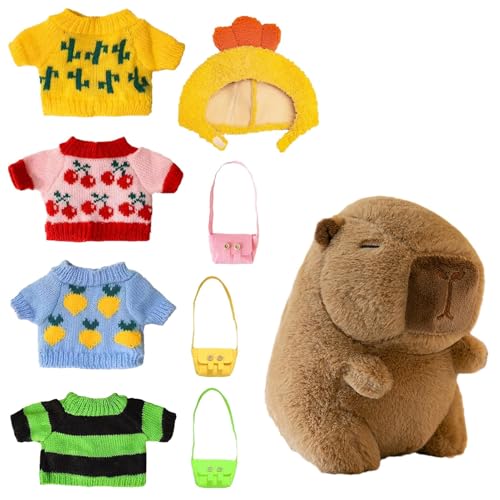 YRTUOP Capybara Plüschtier, Capybara Plushie Puppen Mit Kleidung Tasche Hut Niedliche Capybara Kuscheltier Geburtstagsgeschenk Für Kinder Home Deko Schmusetier Für Kuscheltierliebhaber, 23cm von YRTUOP